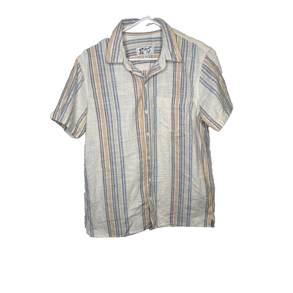 American Eagle Mens Size Medium Multicolor Vertical Striped Short Sleeve Shirt M